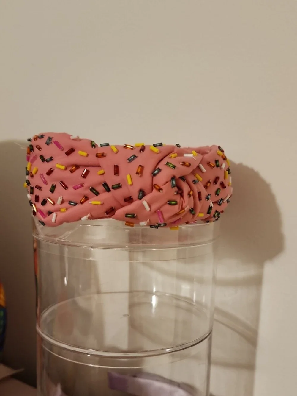 cheeky plum Pink Beaded Knot Headband with Multicolor Seed Beads